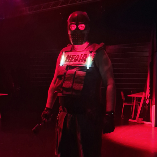 The author as his character, Breeze. As a representative of the media, Breeze documents the activities of the resistance and publishes news opposing NYX.