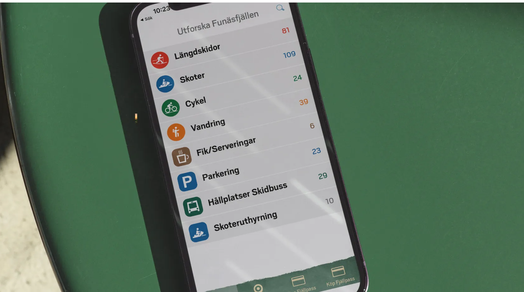 Smartphone with trail information app menu